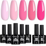 TOMICCA Vernis Semi Permanent, 5 Couleurs Vernis à Ongles Avec Base Coat &Top Coat No Wipe, Rose Pastel Gel UV Semi Permanent Soak Off Nail Art Kit De Démarrage Cadeau, 7 x 8ml