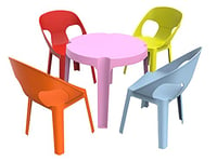 RESOL Rita Set 1 Table et 4 chaises pour Enfants | en Plastique pour intérieur/extérieur, Empilables et très Facile Nettoyage et Entretien | Table Rose + 4 chaises Rouge/Orange/Bleu/Citron