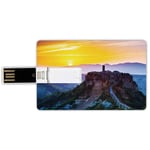 8G USB Flash Drives Credit Card Shape Tuscan Decor Memory Stick Bank Card Style Old Historic Castle and Town on Top of the High Hills in Italian Renaissance at Sunset Print,Multi Waterproof Pen Thumb