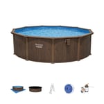 Piscine hors sol ronde Hydrium™ 490 x 130 cm effet bois, filtre à sable, échelle, bâche, tapis de sol - Bestway