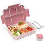 HOBUE Bento Lunch Box,Lunch Box for Adults 1330ml Bento Box with 6 Compartments, Lunch Boxes with Cutlery Set, Leak Proof Lunch Box for Kids, Snack Box for School Kindergarten Office,Pink