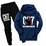 CR7 Ronaldo Pojkar Sportkläder Fotboll Hoodie Sweatshirt Hoodie Topp + Byxor Kläder Marinblå-Xin Navy blue 130cm