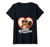 Womens Beavers Are My Valentine Cute Beaver Heart Valentines Day V-Neck T-Shirt