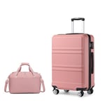 Kono Set de 2 Valises de Voyage Rigide Valise Moyenne 65cm à 4 roulettes avec Serrure TSA + Sac de Voyage Ryanair 40x20x25cm, Rose