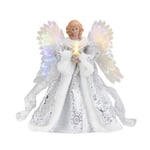 9" Angel Tree Topper Upplyst vit och Silver Angel Christmas Tree Topper med klara ljus