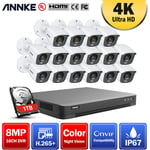 ANNKE Système de caméra de sécurité 16 canaux 4K Ultra HD DVR CCTV avec vision nocturne couleur 4K H.265 Pro Stream ONVIF pour kits de