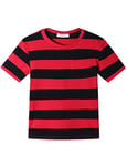 Boys Girls Cotton Short Sleeve Striped T-Shirts Kid Tee Age 4T 5 6 7 8 9 10 11 12 Crew Neckline Shirt, Red and Black, Age 9-10 Years