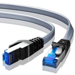 Cat 8 Câble Ethernet 1M, Câble Réseau Lan Gigabit Rj45 Plat Haut Débit, Tressé Cable Internet 40Gbps 2000Mhz Compatible Avec Pc, Routeurs, Modems[CAB131391]