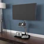 Column TV Mount Stand - Black & Chrome - up to 55" Universal VESA, Glass Shelves