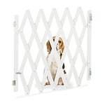 Relaxdays Barrière de sécurité pour Chiens, Jusqu’à 126 cm, 70-82 cm de Haut, Bambou, escaliers & Porte, Blanc