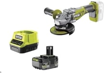 Ryobi - Meuleuse d'angle BRUSHLESS 18V 125 mm - 11 000 tr/min - 1 batterie lithium+ 5,0 Ah - chargeur rapide - Livrée en sac de transport avec 1 disque à ébarber - R18AG7-150GZL