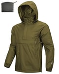 Outdoor Ventures Rain Jacket for Men Waterproof Pullover Lightweight Hooded Outdoor Raincoat Packaway Breathable Reflective Anorak Jacket for Travelling, Camping, Running, Hiking, Green M