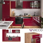 Cuisine intégrée Meuble réfrigérateur R-Line 300cm chêne rouge bordeaux Vicco