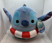 Swimming Stitch Squishmallow Life Ring Saver Disney 8" Plush Soft Toy NEW UK Red