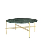 GUBI TS Round coffee table Green guatemala marble, ø80, brass stand