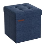 SONGMICS Banc de Rangement Pliable de 110 cm, Coffre de Rangement, Tabouret Repose-Pieds, Pouf de Chambre, Bleu Minuit LSF027Q02