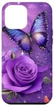 Coque pour iPhone 15 Pro Max Jolie rose violette et papillon avec étoiles et papillons