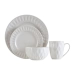 16 Piece White Embossed Dinner Set