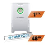 Kontorpakke Eneroid lader for AAA batterier 2-i-1 lader - Inkl. 48 eneloop batterier