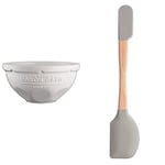 Mason Cash Innovative Kitchen Mixing Bowl, Ceramic, Off- White, 29 x 29 x 14 cm & 2008.204 Innovative Kitchen Spatula, Wood, Beige, 34 x 2.2 x 1 cm