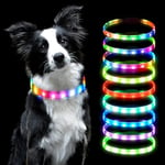 AUAUY Collier Lumineux Chien, Collier LED pour Animaux Rechargeable USB, Découpable Collier Imperméable Collier Chien Réglable pour Petits, Moyens et Grands Chat et Chien(Multicolore)