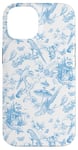 Coque pour iPhone 14 Chinoiserie Toile Bleu Clair - Perroquets Fleurs Papillons