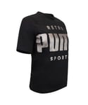 Puma Womens Retro Sport Graphic T-Shirt Logo Black Top577686 01 - Size Large