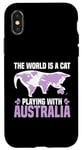 Coque pour iPhone X/XS Le monde est un chat qui joue avec l'Australie World Map Traveler