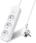 Multiprise 3 Prises 16A Avec Interrupteur,Bloc 3 Prises,Rallonge 3M 250 V Avec Sécurité Enfant,Blanc