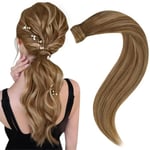 Easyouth Extension Queue de Cheval Cheveux Naturel Ombre Marron Foncé a Blonde Fraise Wrap Around Vrais Queue Extension Queue de Cheval Cheveux Humain 50 cm 80g