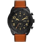 Fossil Montre pour hommes Bronson, mouvement chronographe, boîtier en acier inoxydable noir de 50 mm avec bracelet en cuir, FS5714