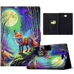 TEDTIKJT Tablette Coque pour Samsung Galaxy Tab A 10.1 2016 (SM-T580/T585) Housse PU Cuir Animaux Mignons Peinture Etui Samsung Tab A 10.1 2016 Flip Cover avec Fonction Support,Renard Clair Lune