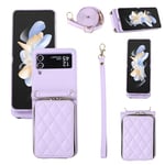 ELISORLI Wallet Case for Samsung Galaxy Z Flip 3 5G 2021 with Wrist Strap Shoulder Strap Mutiple Card Slots Zipper Purse, Luxury PU Leather Stand Cell Phone Cover for ZFlip3 Z3 Flip3 3Z Women Purple