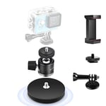 UTEBIT Magnetic Camera Mount 1/4 Screw Vertical Suction with Action Camera Adapter & Phone Holder 360° Swivel Mini Tripod Ball Head Max Load 3kg Compatible with GoPro Webcam Phone Vlogging