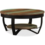 Table basse avec étagère en bois supérieur et multicolore, structure en acier