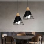 Lot de 2 Industriel Lustre Suspension Créatif Abat-jour Ø25cm en Forme Badminton en Métal et Bois Plafonnier Lampe E27 pour Chambre Salon Cuisine Noir