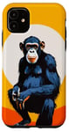 Coque pour iPhone 11 Chimpanzé à l'horizon avec soleil dans le jeu de couleurs primate singe