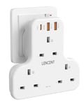 LENCENT 3 Way Plug Adaptor with 3 USB Slots PD&QC 20W, Multi Plug Extension 3 Plugs USB Socket, 6-in-1 Extender Plug Adapter UK, USB Wall Expander for Home, Office, Kitchen, 13A 3250W