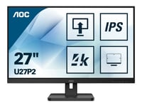 AOC U27P2 - Écran LED - 27" - 3840 x 2160 4K UHD (2160p) @ 60 Hz - IPS - 350 cd/m² - 1000:1 - 4 ms - HDMI, DisplayPort - haut-parleurs - noir
