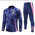 2425 Ny Real Madrid Fotboll Långärmad Halv Zip Tränings T-shirt för Vuxna och Barn Mörkblå - Perfekt Dark blue M