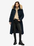 Superdry Fuji Faux Fur Hooded Coat - Navy, Navy, Size 10, Women