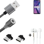 Câble de données + écouteurs pour Oppo A12 a. USB de type C et Micro-USB