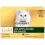 GOURMET GOLD | Chat | Les Terrines Avec Des Légumes | Pâte | Poulet-Carottes-Courgettes, Bœuf-Carottes, Canard-Carottes-Épinards, Thon-Tomate | 12 x 85 g | Lot de 8| Boite