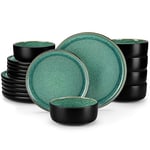 vancasso Dinner Set, Reactive Glaze Dinner Sets for 6 People, 18-Piece Mediterranean Crockery Set with Dinner Plates, Dessert Plate and Cereal Bowls, Playa Green