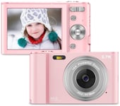 Digital Camera 2.7K HD Compact Camera 44MP 2.88 Inch LCD Rechargeable Students Pocket Camera with 16X Digital Zoom Youtube Vlogging Camera for Teens, Kids, Beginners, Adults(Pink)