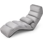 Méridienne en Daim Réglable en 5 Positions 90°-180°et Oreiller, Chauffeuse 1 Place Convertible Rembourrée, Fauteuil Relaxant au Sol pour Bureau,