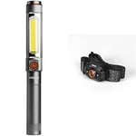 NEBO Franklin Dual 500 Lumens Flashlight | Black LED Rechargeable Dual Work Light & Spot Light & NB7003 MYCRO Headlamp, Fully Rechargeable, Hands Free, Powerful 400 Lumen Torch, 6 Light Modes