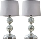 Pair of - Modern Decorative Chrome & Mosaic Crackle Glass Table Lamps with a