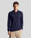 Lyle & Scott Mens long sleeve polo shirt with matching print in navy blue material_cashmere - Size X-Large