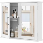 Goplus - Armoire Murale de Salle de Bain avec Miroir, Armoire à Pharmacie à 2 Niveaux avec Double Porte, Meuble de Rangement pour Salle de Bain,